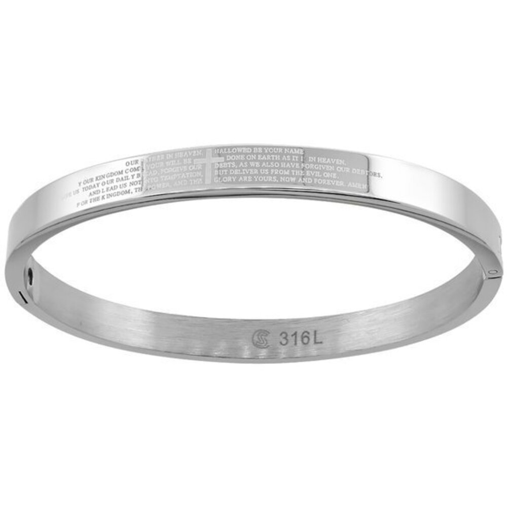 Stainless Steel Lords Prayer Bangle Bracelet Women Oval High Polish 7" inches